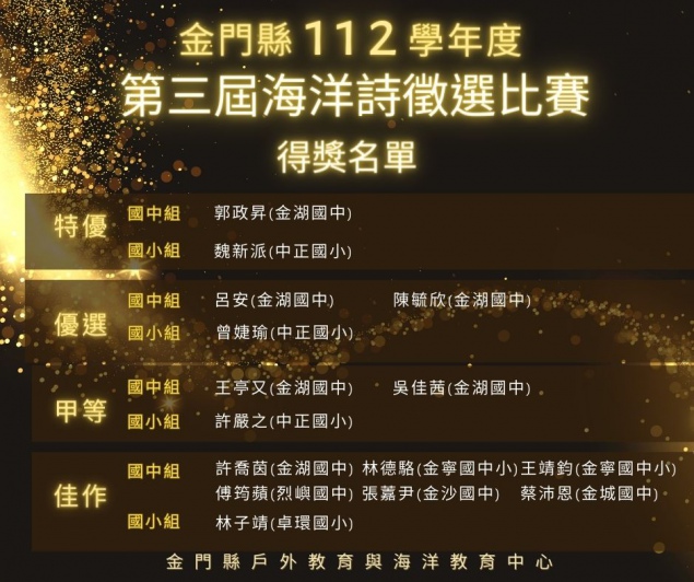 金門縣112學年度第三屆海洋詩徵選比賽